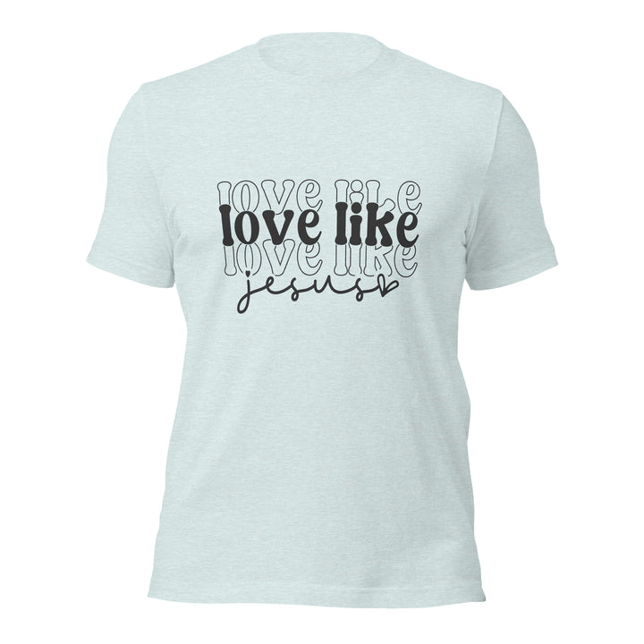 heather-prism-ice-blue-T-Shirt with-love like Jesus-design for unisex