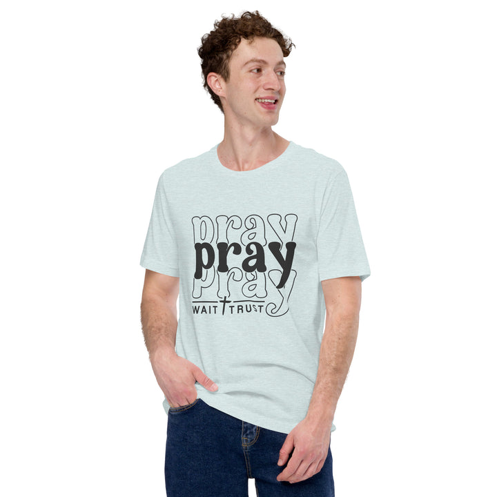 heather-prism-ice-blue-T-Shirt with-Pray with trust-design for unisex