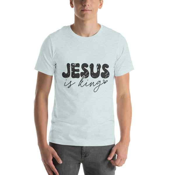 heather-prism-ice-blue-T-Shirt with-Jesus is king-design for unisex