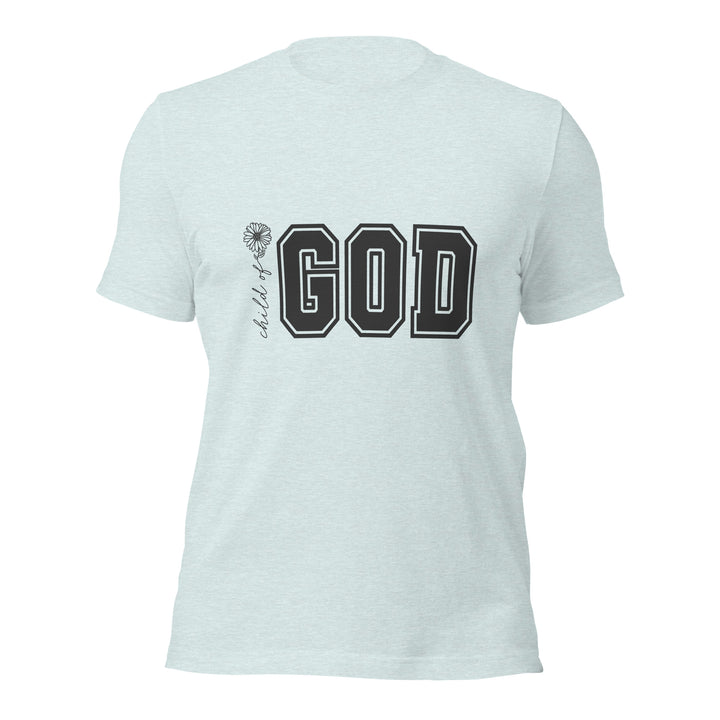 heather-prism-ice-blue-T-Shirt with-child of god -design for unisex