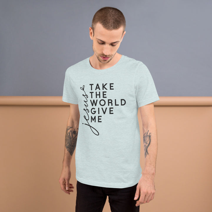 heather-prism-ice-blue-T-Shirt with-Jesus take the-design for unisex