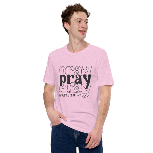 heather-prism-lilac-T-Shirt with-Pray with trust-design for unisex