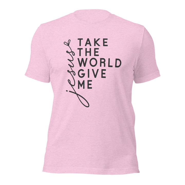 heather-prism-lilac-T-Shirt with-Jesus take the-design for unisex