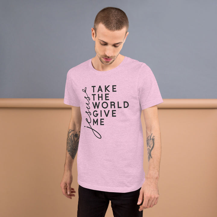 heather-prism-lilac-T-Shirt with-Jesus take the-design for unisex