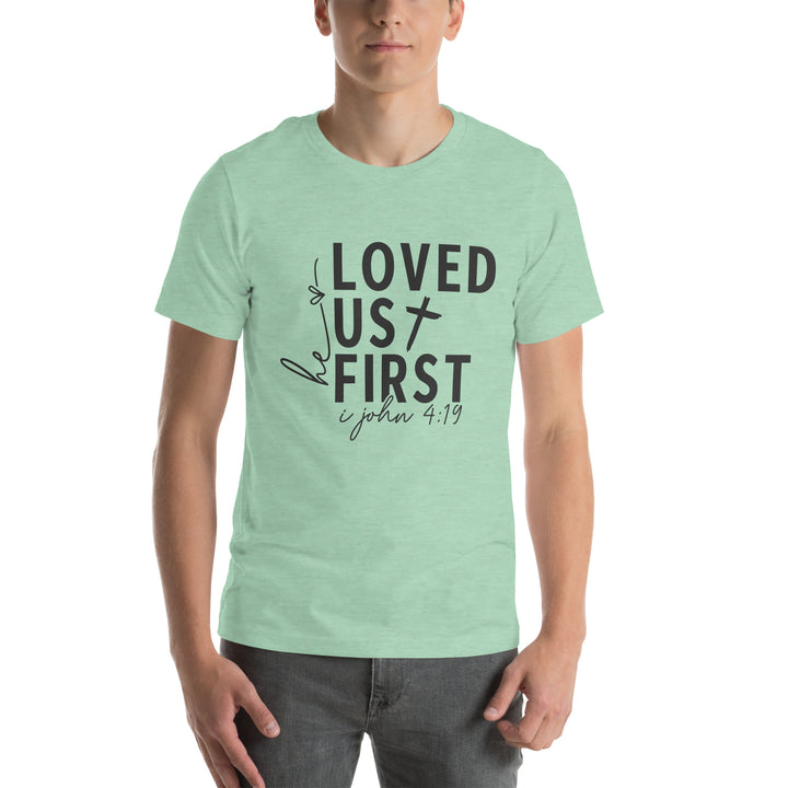 heather-prism-mint-T-Shirt with-Loved Us First-design for unisex