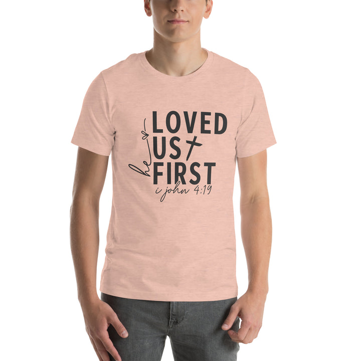 heather-prism-peach-T-Shirt with-Loved Us First-design for unisex