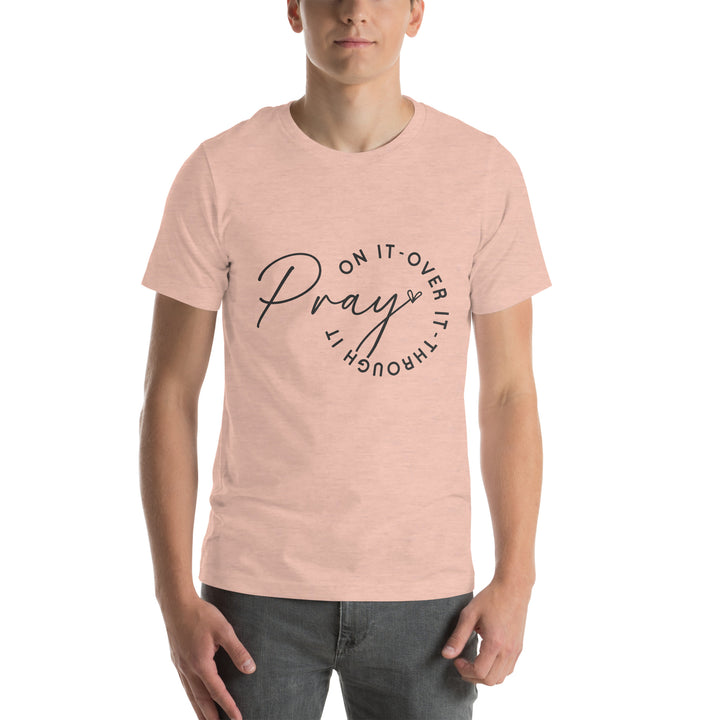 heather-prism-peach-T-Shirt with-pray on it-design for unisex