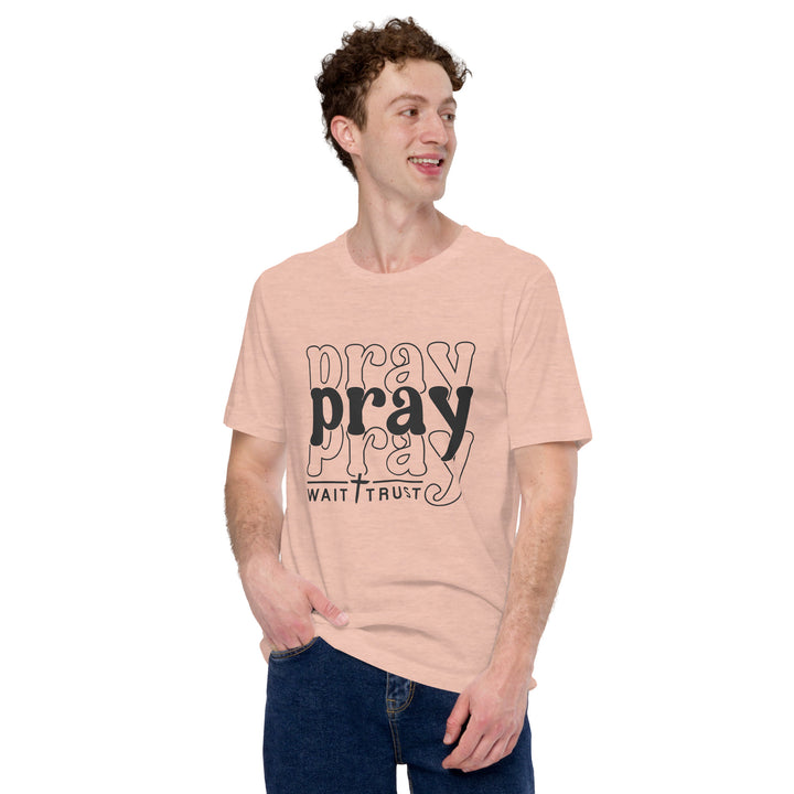 heather-prism-peach-T-Shirt with-Pray with trust-design for unisex