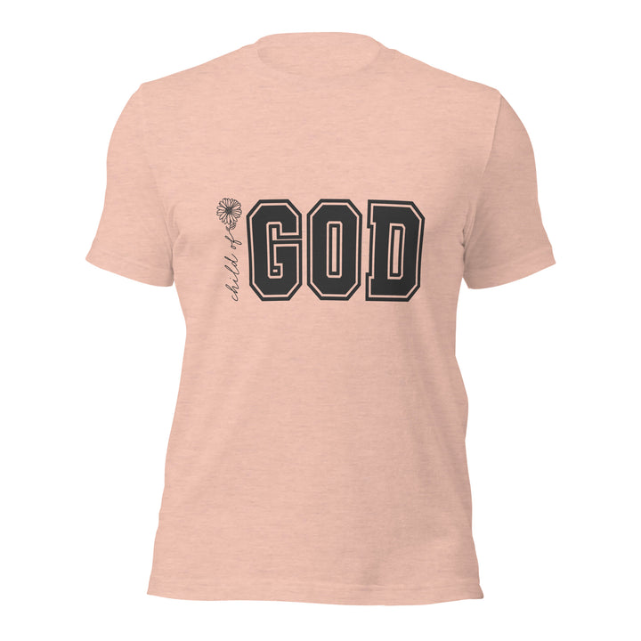 heather-prism-peach-T-Shirt with-child of god -design for unisex